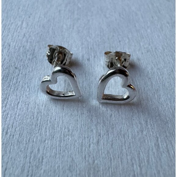 Jewelry - Sterling Silver 925 Open Heart Earrings Stamped Cute